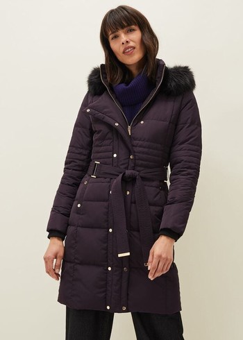 Phase Eight Leonor Tie Belt Puffer Coats Purple Canada | RJWVXB-057